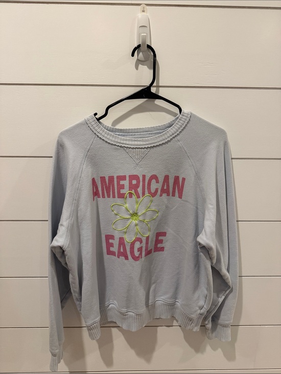 American Eagle Outfitters Tops - American Eagle Outfitters Light Gray Sweatshirt with Pink Logo and Yellow Flower